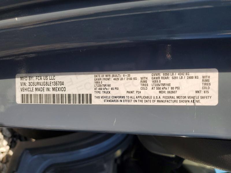 2020 Ram Promaster 3500 მანქანა იყიდება აუქციონზე, vin: 3C6URVJG8LE136704, აუქციონის ნომერი: 54011496