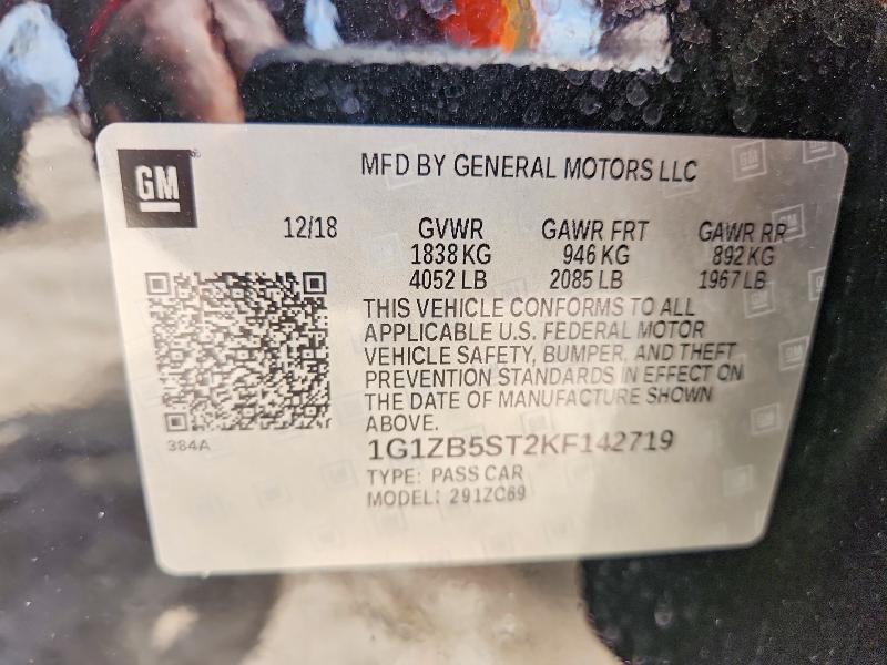 48116246 :رقم المزاد ، 1G1ZB5ST2KF142719 vin ، 2019 Chevrolet Malibu مزاد بيع