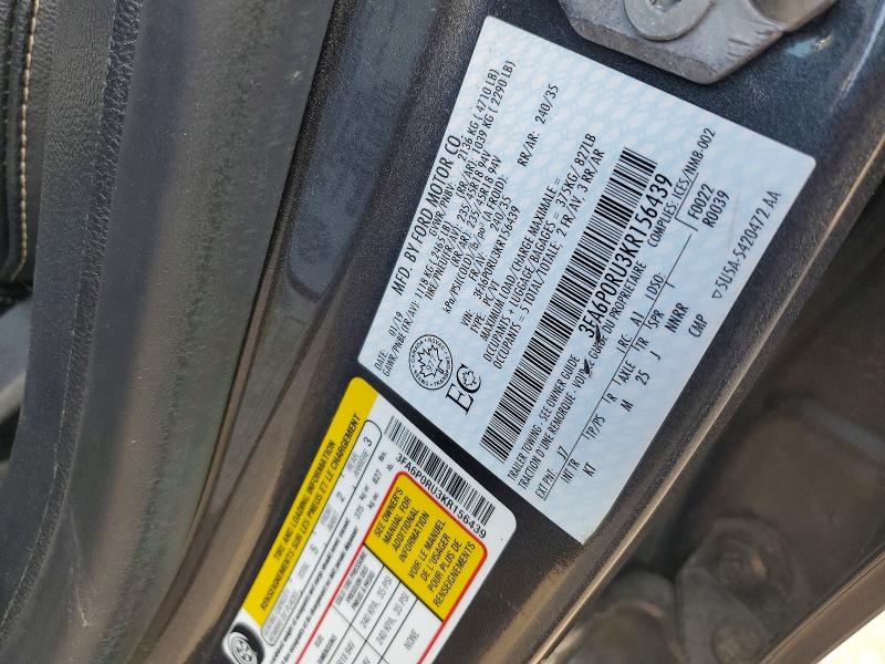 41588096 :رقم المزاد ، 3FA6P0RU3KR156439 vin ، 2019 Ford Fusion مزاد بيع