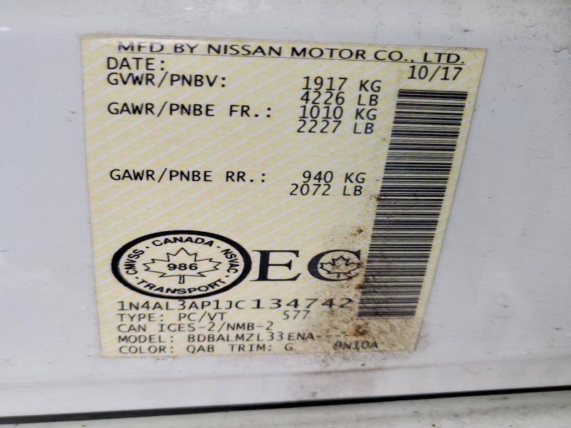 Aukcja sprzedaży 2018 Nissan Altima, vin: 1N4AL3AP1JC134742, numer aukcji: 45664266