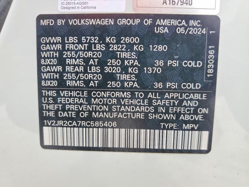 Aukcja sprzedaży 2024 Volkswagen Atlas, vin: 1V2JR2CA7RC585406, numer aukcji: 79725715