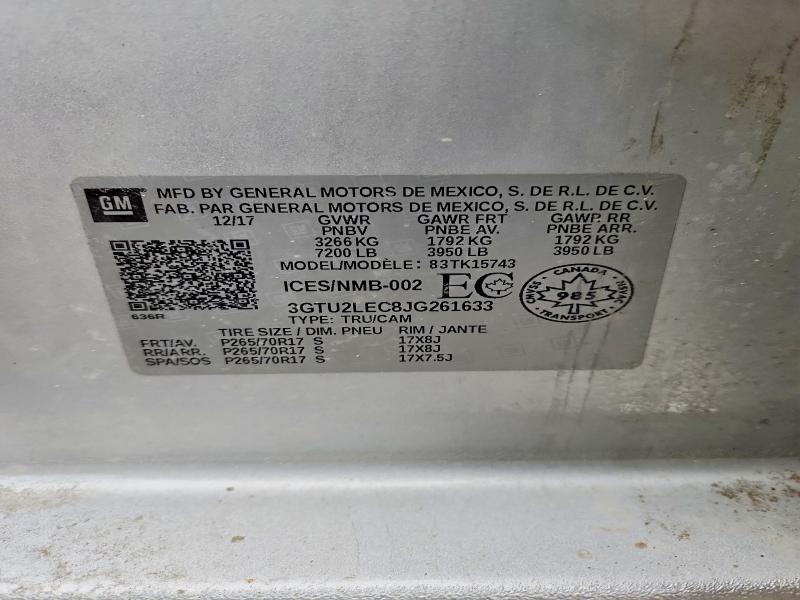 2018 Gmc Sierra მანქანა იყიდება აუქციონზე, vin: 3GTU2LEC8JG261633, აუქციონის ნომერი: 42000086