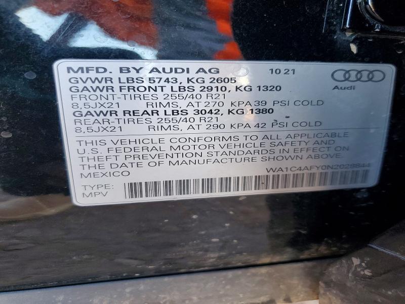 Aukcja sprzedaży 2022 Audi Sq5, vin: WA1C4AFY0N2028844, numer aukcji: 47653096