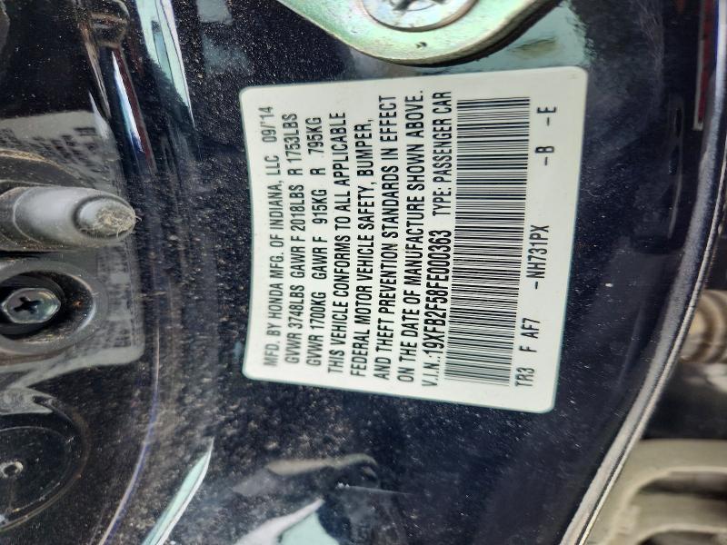 2015 Honda Civic მანქანა იყიდება აუქციონზე, vin: 19XFB2F58FE000363, აუქციონის ნომერი: 46945736