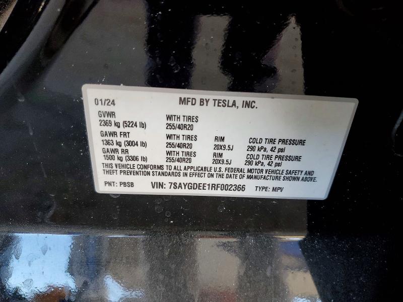 2024 Tesla Model Y მანქანა იყიდება აუქციონზე, vin: 7SAYGDEE1RF002366, აუქციონის ნომერი: 78170035