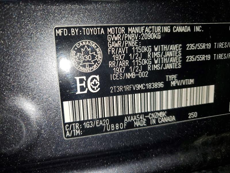 Aukcja sprzedaży 2021 Toyota Rav4, vin: 2T3R1RFV9MC183896, numer aukcji: 47747426