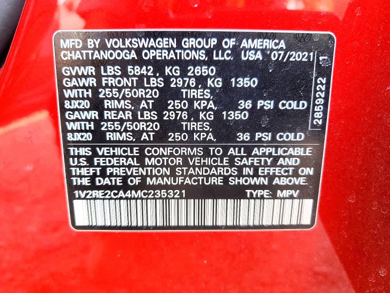 Aukcja sprzedaży 2021 Volkswagen Atlas Cross Sport, vin: 1V2RE2CA4MC235321, numer aukcji: 46509886