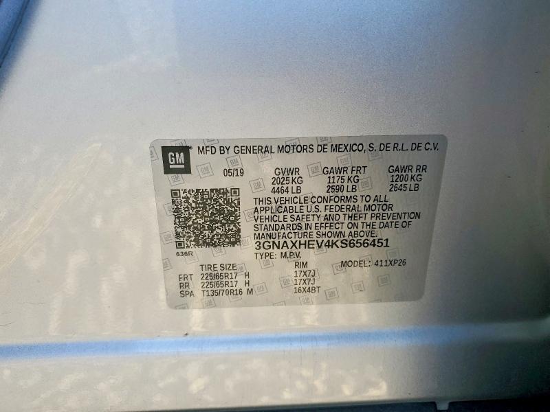 Продаж на аукціоні авто 2019 Chevrolet Equinox, vin: 3GNAXHEV4KS656451, номер лоту: 47403516
