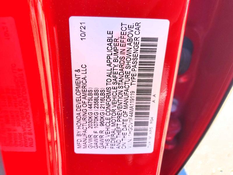 Aukcja sprzedaży 2021 Honda Accord, vin: 1HGCV1F44MA119119, numer aukcji: 41941156