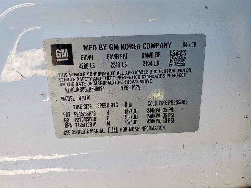 2018 Buick Encore მანქანა იყიდება აუქციონზე, vin: KL4CJASB5JB690021, აუქციონის ნომერი: 46561236