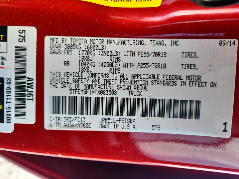 2015 Toyota Tundra მანქანა იყიდება აუქციონზე, vin: 5TFEM5F1XFX083508, აუქციონის ნომერი: 47079326