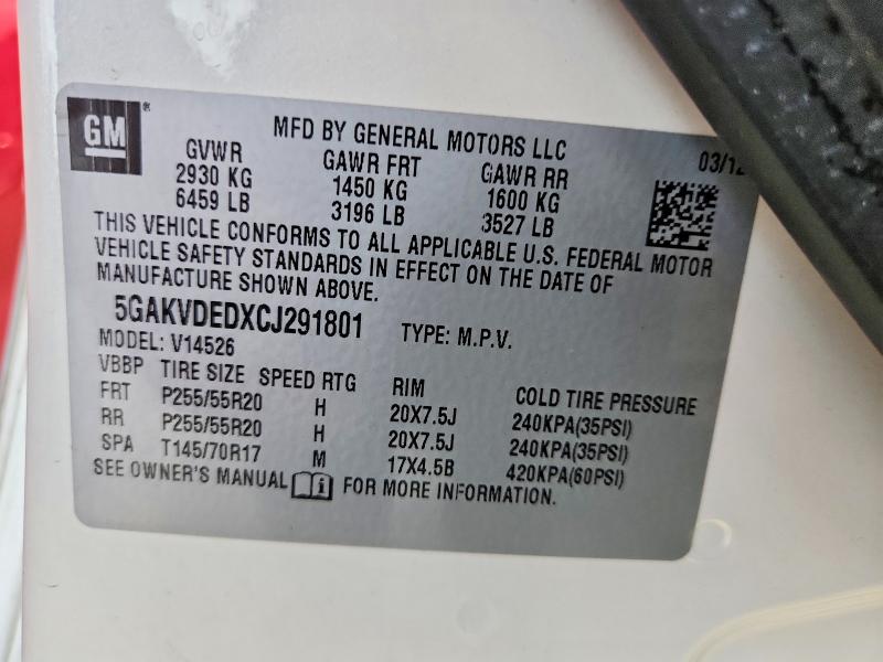 79478725 :رقم المزاد ، 5GAKVDEDXCJ291801 vin ، 2012 Buick Enclave مزاد بيع
