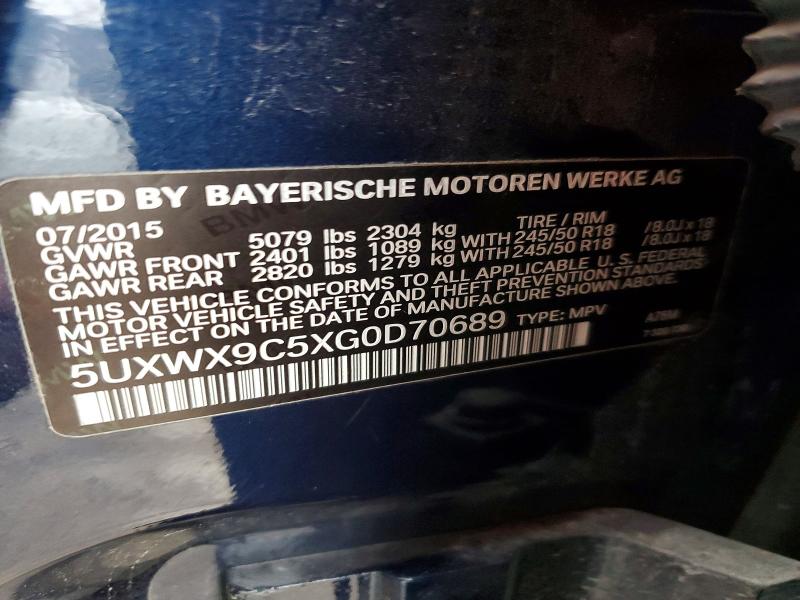 77730575 :رقم المزاد ، 5UXWX9C5XG0D70689 vin ، 2016 Bmw X3 مزاد بيع