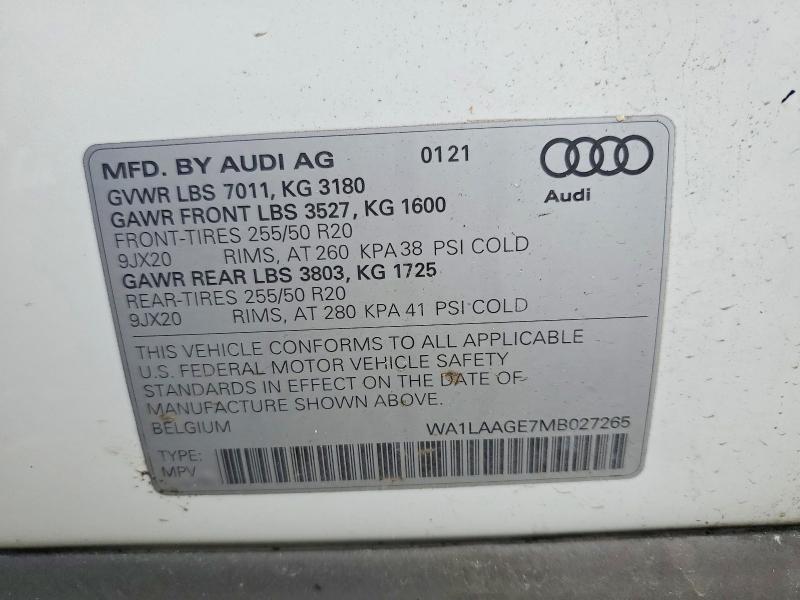 2021 Audi E-tron მანქანა იყიდება აუქციონზე, vin: WA1LAAGE7MB027265, აუქციონის ნომერი: 47544696