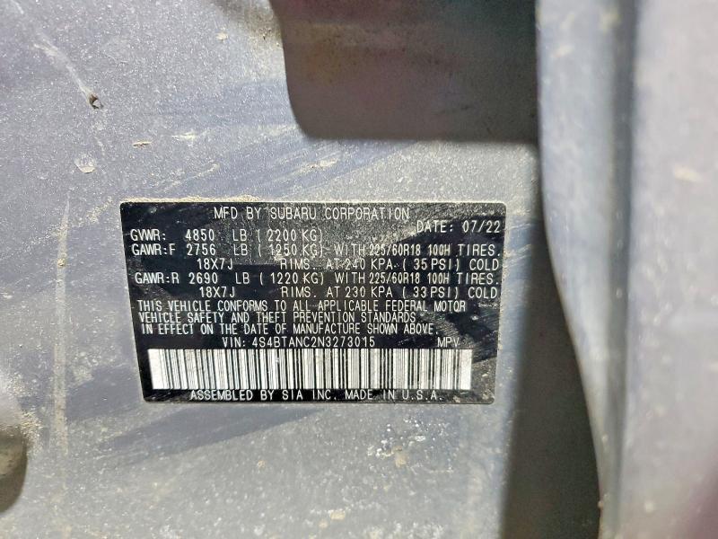 Продажа на аукционе авто 2022 Subaru Outback, vin: 4S4BTANC2N3273015, номер лота: 78859325
