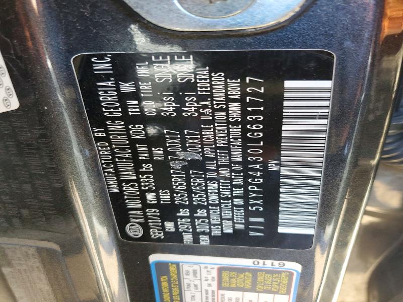 78460825 :رقم المزاد ، 5XYPG4A30LG631727 vin ، 2020 Kia Sorento مزاد بيع