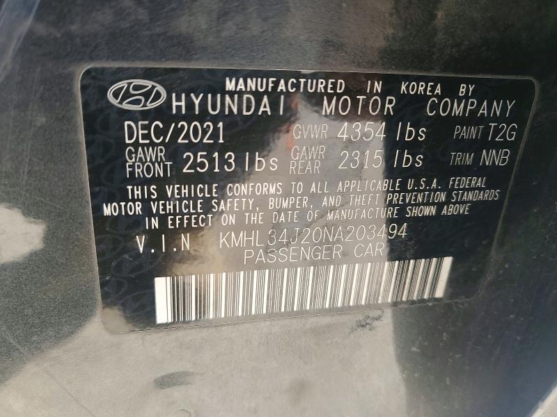 Продажа на аукционе авто 2022 Hyundai Sonata, vin: KMHL34J20NA203494, номер лота: 47842906