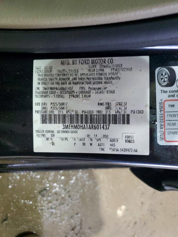 2010 Mercury Milan მანქანა იყიდება აუქციონზე, vin: 3MEHM0HA1AR601437, აუქციონის ნომერი: 79466045