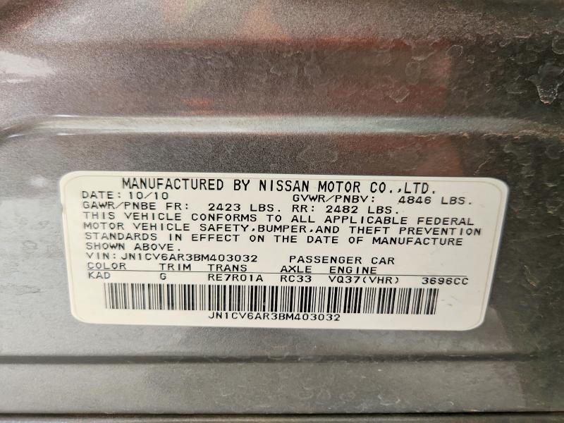 47444216 :رقم المزاد ، JN1CV6AR3BM403032 vin ، 2011 Infiniti G37 Sedan مزاد بيع