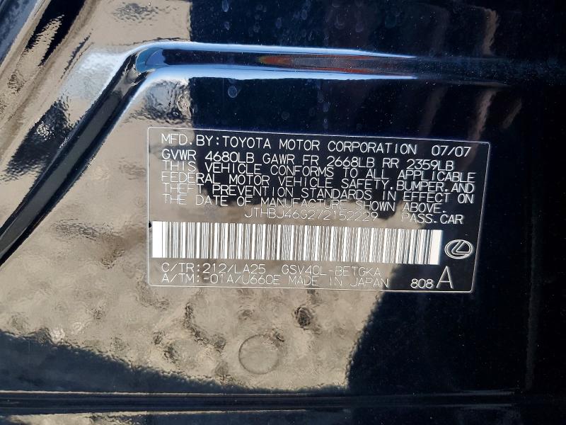 45975336 :رقم المزاد ، JTHBJ46G272152229 vin ، 2007 Lexus Es 350 مزاد بيع