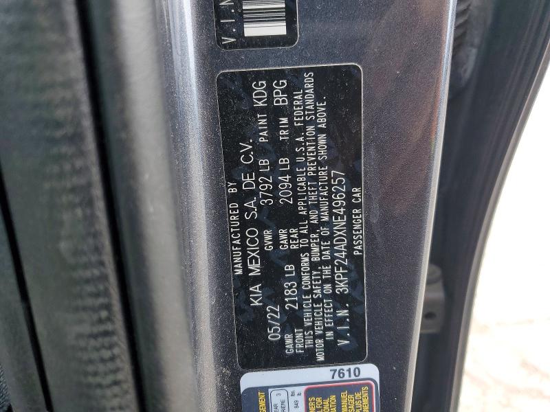 47532486 :رقم المزاد ، 3KPF24ADXNE496257 vin ، 2022 Kia Forte مزاد بيع