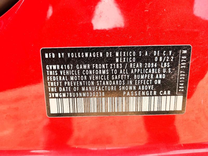 41775956 :رقم المزاد ، 3VWGM7BU9NM030238 vin ، 2022 Volkswagen Jetta مزاد بيع