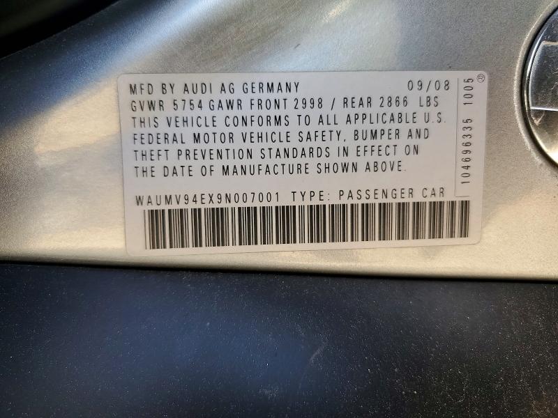 46657006 :رقم المزاد ، WAUMV94EX9N007001 vin ، 2009 Audi A8 مزاد بيع