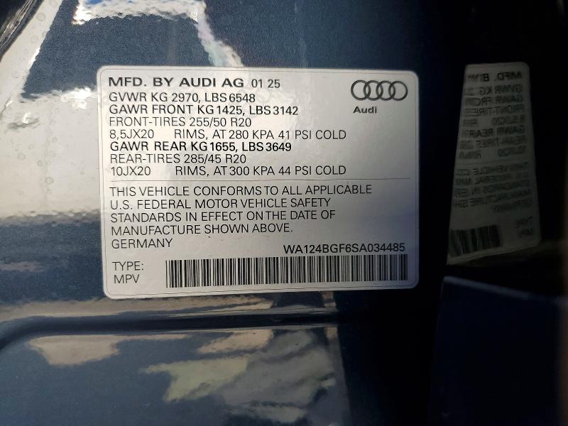Aukcja sprzedaży 2025 Audi Q6 E-tron, vin: WA124BGF6SA034485, numer aukcji: 46946976
