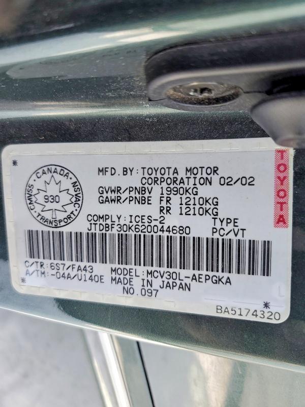 47936926 :رقم المزاد ، JTDBF30K620044680 vin ، 2002 Toyota Camry مزاد بيع