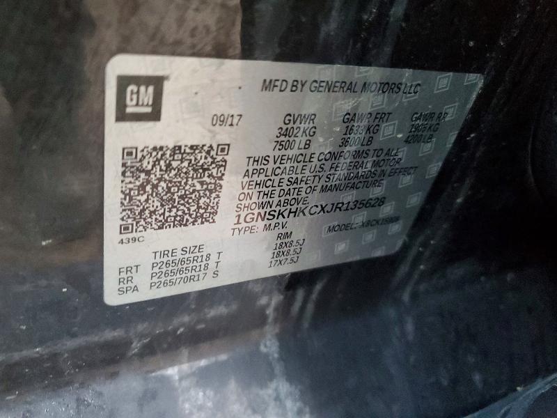 2018 Chevrolet Suburban მანქანა იყიდება აუქციონზე, vin: 1GNSKHKCXJR135628, აუქციონის ნომერი: 46069106
