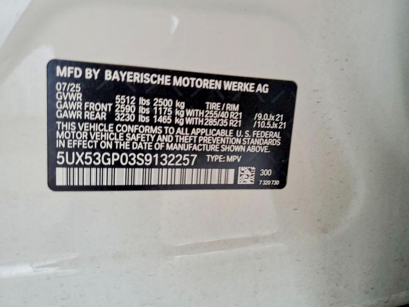 2025 Bmw X3 მანქანა იყიდება აუქციონზე, vin: 5UX53GP03S9132257, აუქციონის ნომერი: 47980416