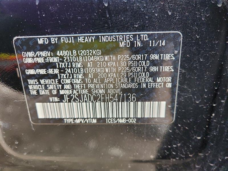 Продажа на аукционе авто 2015 Subaru Forester, vin: JF2SJADC2FH547136, номер лота: 47115556