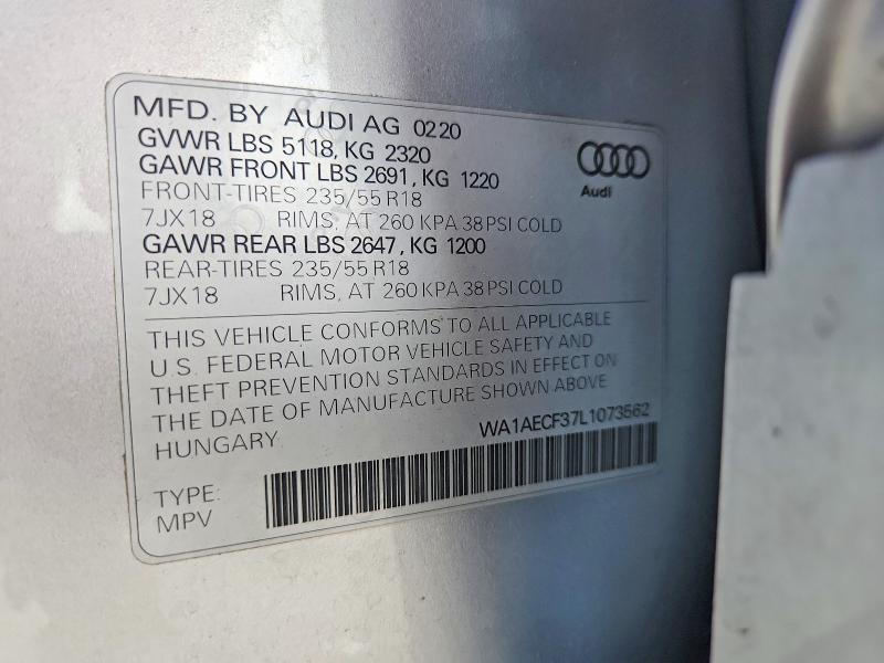 2020 Audi Q3 მანქანა იყიდება აუქციონზე, vin: WA1AECF37L1073562, აუქციონის ნომერი: 42046076