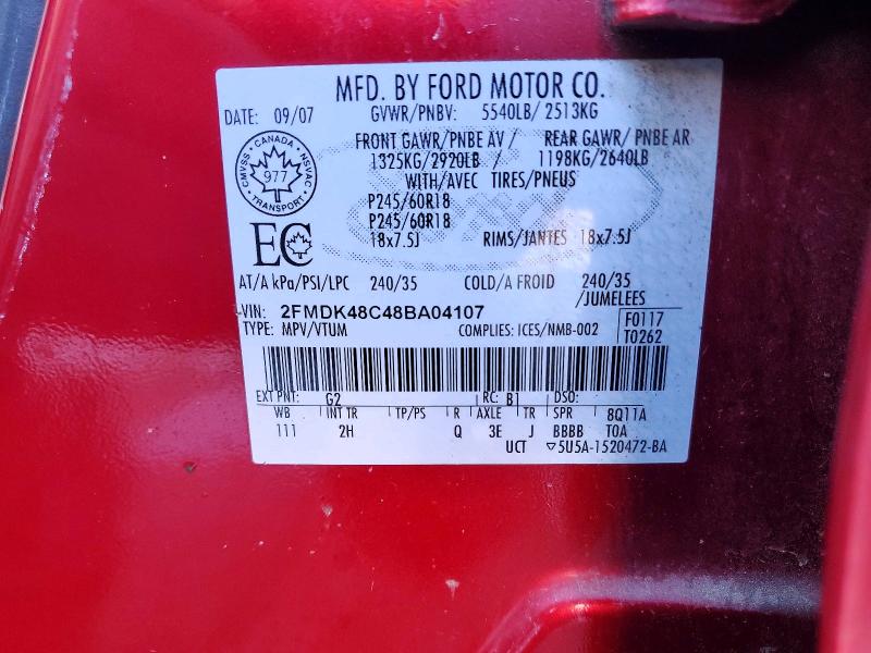 2008 Ford Truck/van Edge Sel 4dr Awd მანქანა იყიდება აუქციონზე, vin: 2FMDK48C48BA04107, აუქციონის ნომერი: 79189735