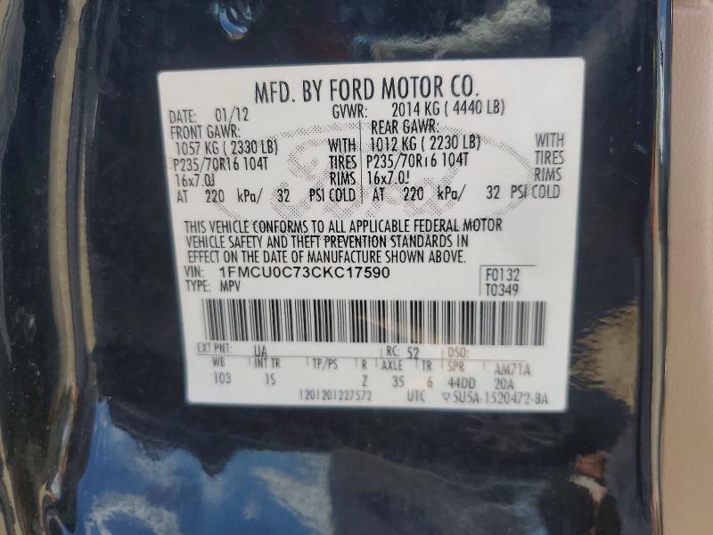 46493446 :رقم المزاد ، 1FMCU0C73CKC17590 vin ، 2012 Ford Escape مزاد بيع
