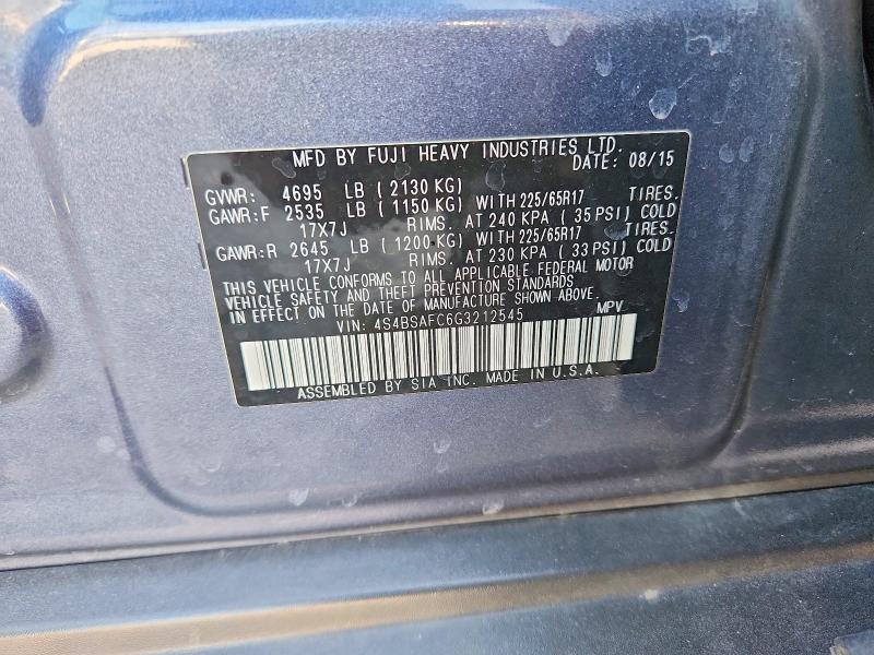 Продаж на аукціоні авто 2016 Subaru Outback, vin: 4S4BSAFC6G3212545, номер лоту: 47410536