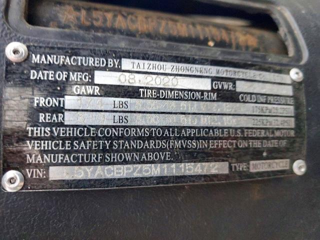 2021 Znen Zn50qt/ Zn150t მანქანა იყიდება აუქციონზე, vin: L5YACBPZ5M1115472, აუქციონის ნომერი: 41819386