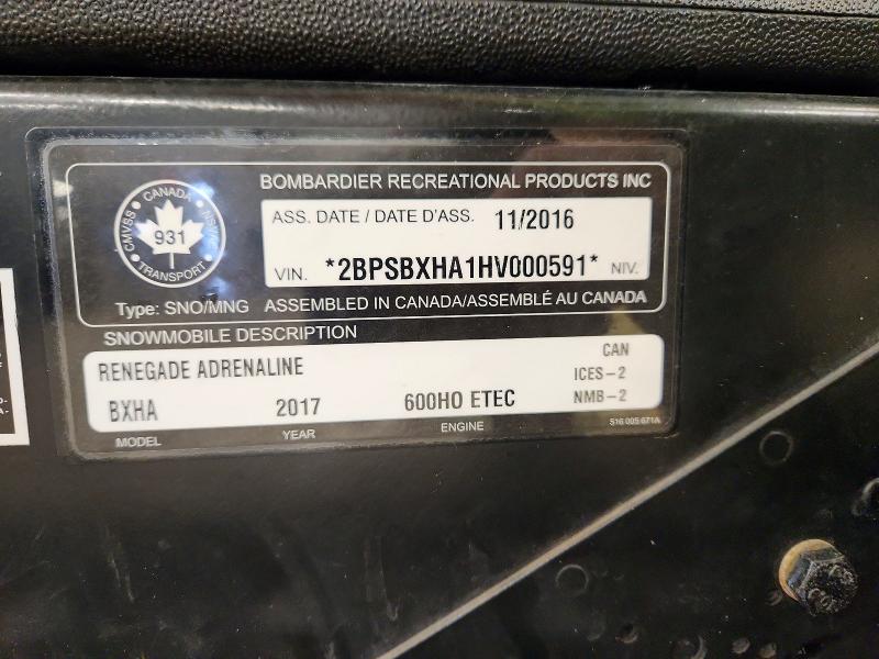 47249266 :رقم المزاد ، 2BPSBXHA1HV000591 vin ، 2017 Ski Doo Renegade Sport 600 A مزاد بيع