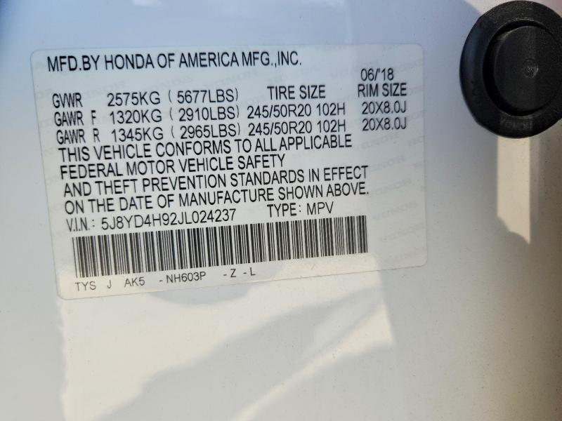 46596806 :رقم المزاد ، 5J8YD4H92JL024237 vin ، 2018 Acura Mdx مزاد بيع
