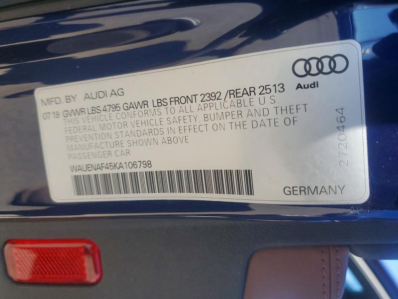 Продаж на аукціоні авто 2019 Audi A4, vin: WAUENAF45KA106798, номер лоту: 46820906