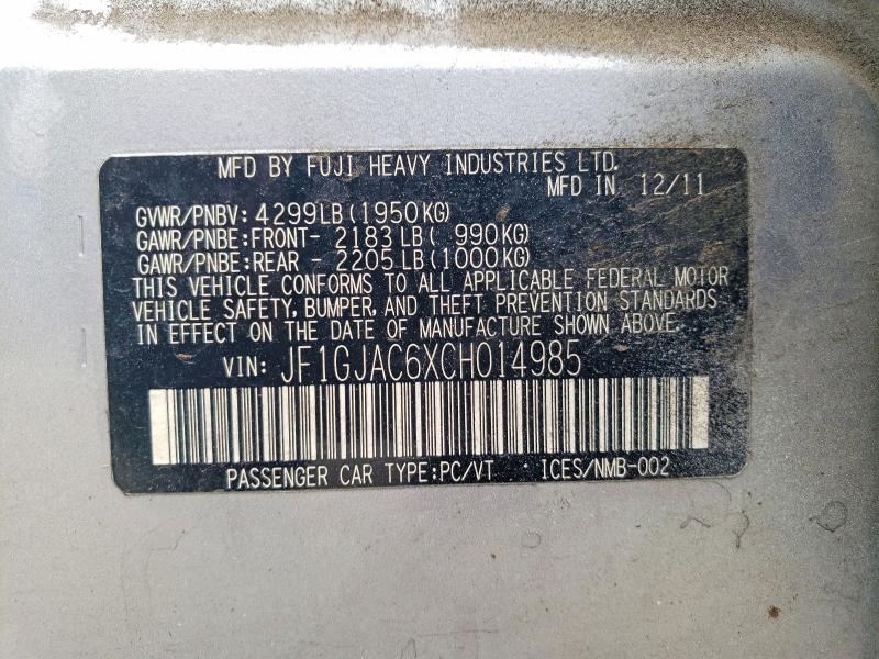 2012 Subaru Impreza მანქანა იყიდება აუქციონზე, vin: JF1GJAC6XCH014985, აუქციონის ნომერი: 79243895