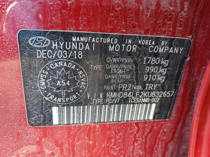 Продаж на аукціоні авто 2019 Hyundai Elantra, vin: KMHD84LF2KU832657, номер лоту: 45452536