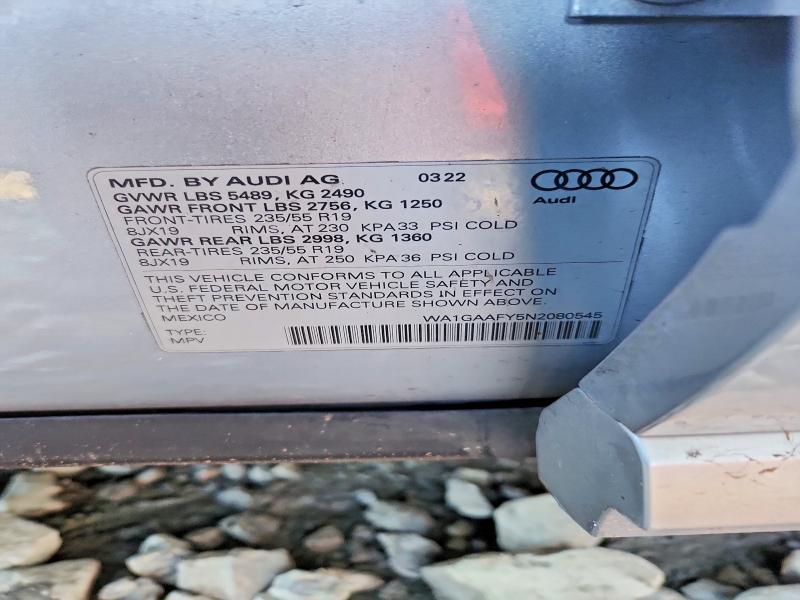 Aukcja sprzedaży 2022 Audi Q5, vin: WA1GAAFY5N2080545, numer aukcji: 47105896