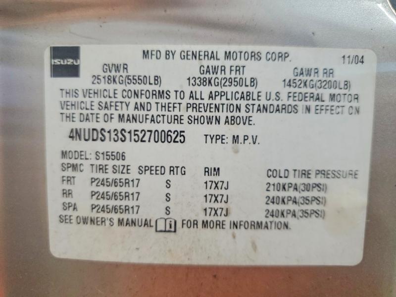 45958456 :رقم المزاد ، 4NUDS13S152700625 vin ، 2005 Isuzu Ascender مزاد بيع