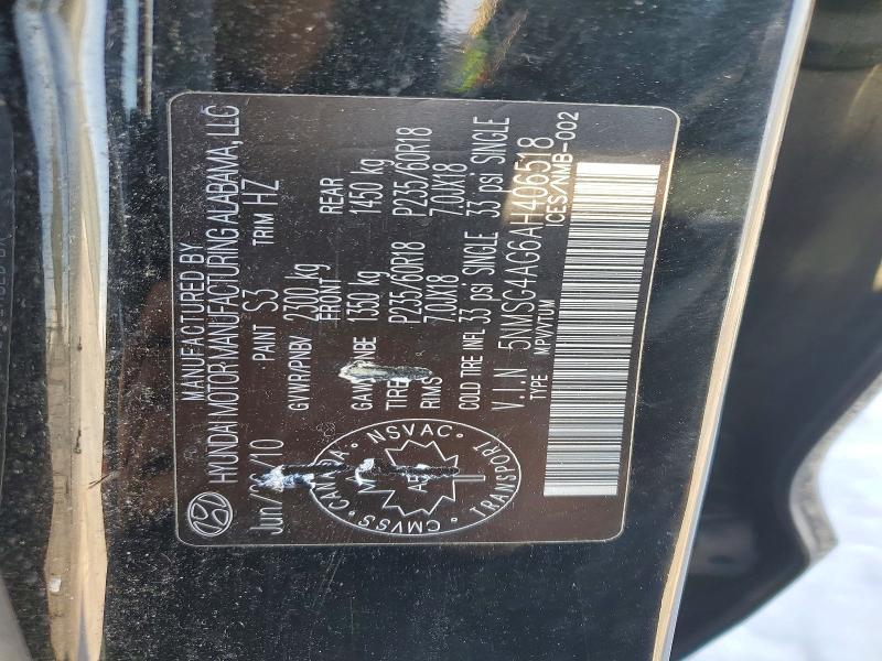 79802245 :رقم المزاد ، 5NMSG4AG6AH406518 vin ، 2010 Hyundai Santa Fe مزاد بيع