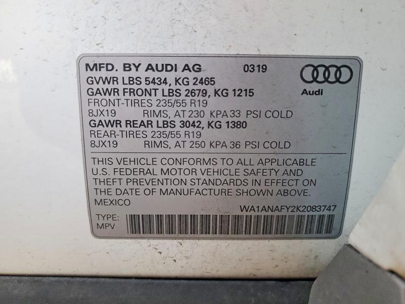 Продаж на аукціоні авто 2019 Audi Q5, vin: WA1ANAFY2K2083747, номер лоту: 47065106