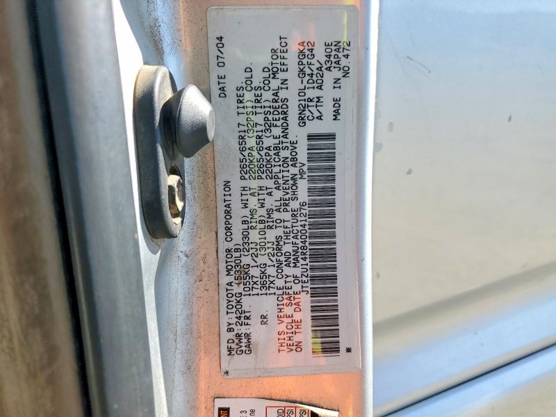 46215256 :رقم المزاد ، JTEZU14R840041276 vin ، 2004 Toyota 4runner مزاد بيع