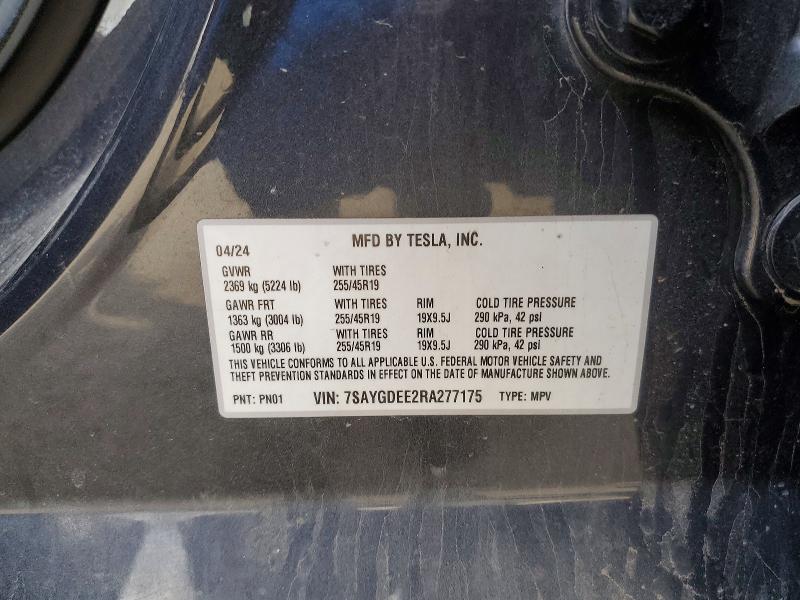 47910086 :رقم المزاد ، 7SAYGDEE2RA277175 vin ، 2024 Tesla Model Y مزاد بيع