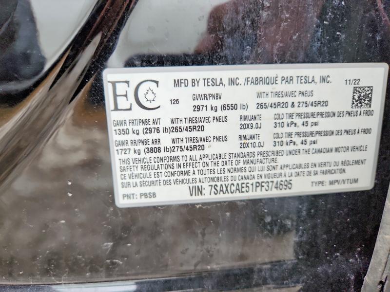 Aukcja sprzedaży 2023 Tesla Model X, vin: 7SAXCAE51PF374695, numer aukcji: 77533165