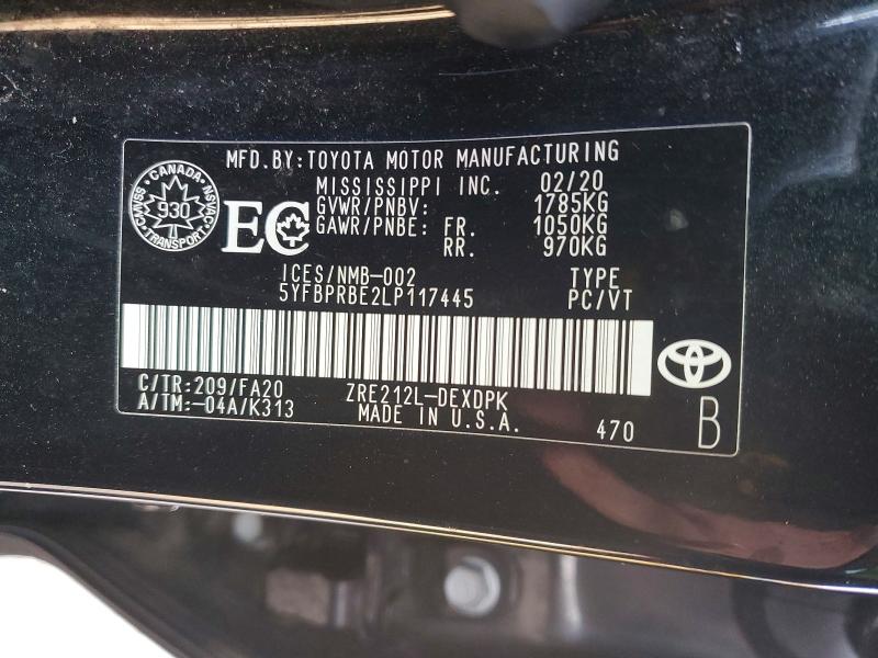 Продажа на аукционе авто 2020 Toyota Corolla, vin: 5YFBPRBE2LP117445, номер лота: 46142716